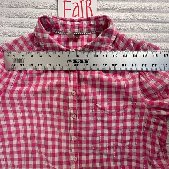 Pilcro Womens Pink & White Gingham Plaid Button-Up Shirt Medium Long Sleeve Top - Picture 5 of 7